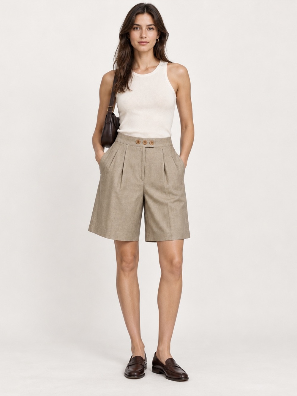 Vintage 90s Ann Taylor Linen Blend High Waist Bermuda Shorts Size 2
